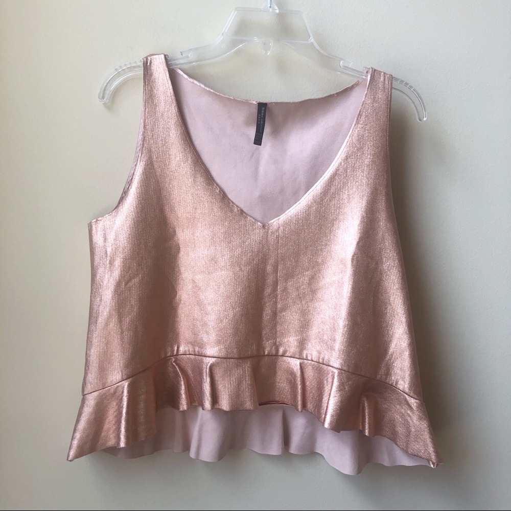 Zara metallic rose gold peplum tank top medium